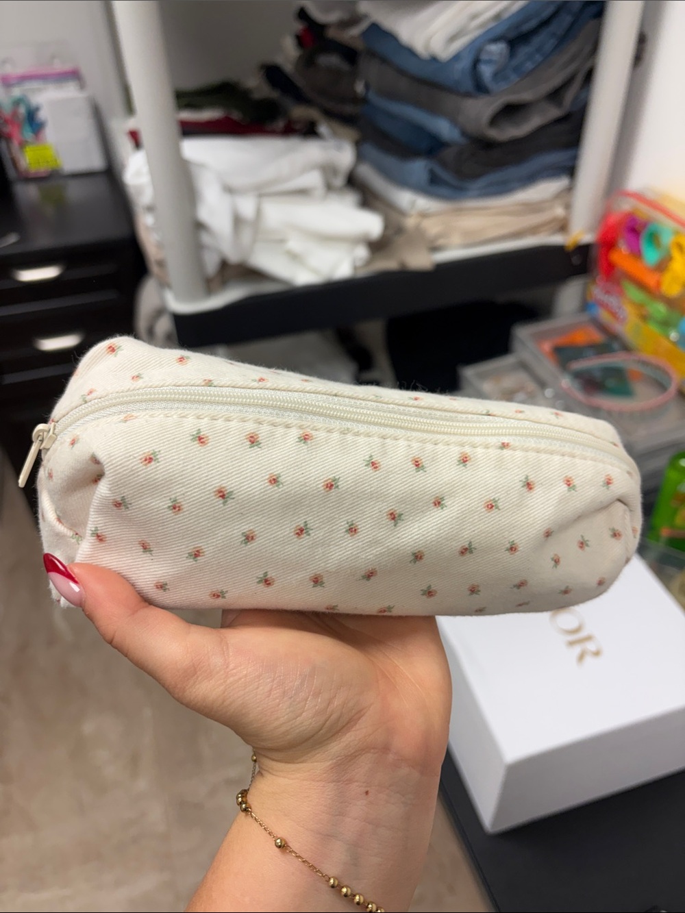 Brandy Melville Cream Floral Zip Pouch